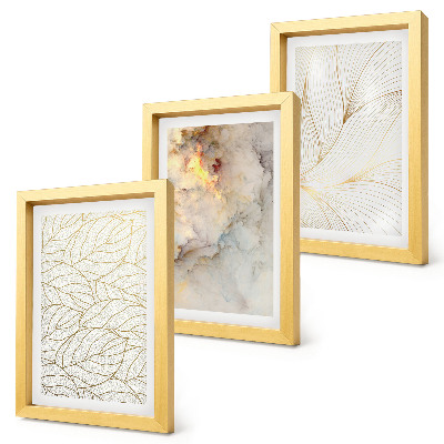 Juego de 3 cuadros decorativos Mármol abstracto con patrones lineales de hojas