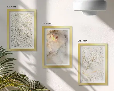 Juego de 3 cuadros decorativos de mármol abstracto con patrones lineales de hojas