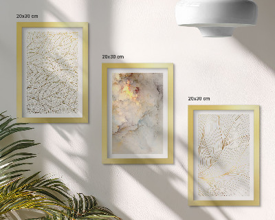Juego de 3 cuadros decorativos Mármol abstracto con patrones lineales de hojas