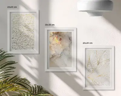 Juego de 3 cuadros decorativos de mármol abstracto con patrones lineales de hojas