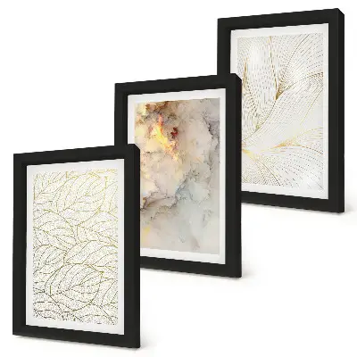 Juego de 3 cuadros decorativos de mármol abstracto con patrones lineales de hojas