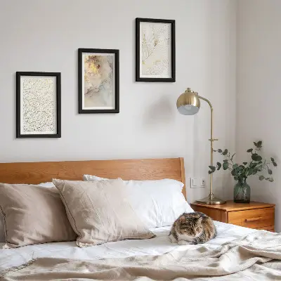 Juego de 3 cuadros decorativos de mármol abstracto con patrones lineales de hojas