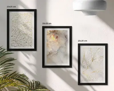 Juego de 3 cuadros decorativos de mármol abstracto con patrones lineales de hojas