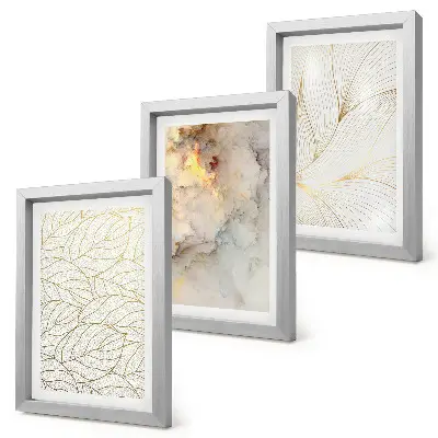Juego de 3 cuadros decorativos de mármol abstracto con patrones lineales de hojas