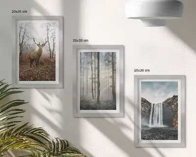 Juego de 3 cuadros decorativos con paisajes de naturaleza salvaje y ciervos en el bosque