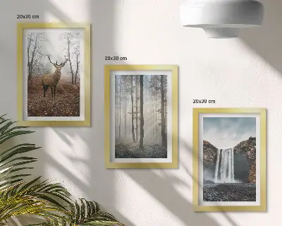 Juego de 3 cuadros decorativos con paisajes de naturaleza salvaje y ciervos en el bosque