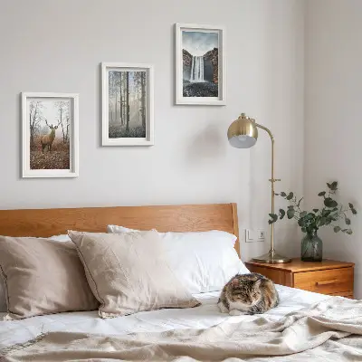 Juego de 3 cuadros decorativos con paisajes de naturaleza salvaje y ciervos en el bosque
