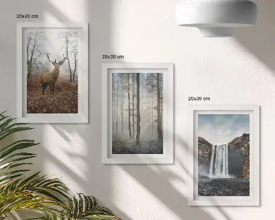 Juego de 3 cuadros decorativos con paisajes de naturaleza salvaje y ciervos en el bosque
