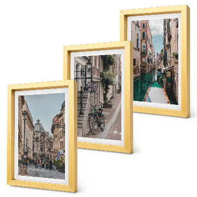 Juego de 3 cuadros decorativos Calles de la ciudad veneciana con arquitectura y agua.