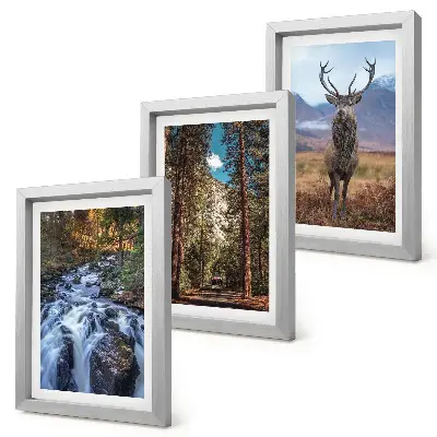 Juego de 3 cuadros decorativos de cascada en el bosque con montañas y ciervos