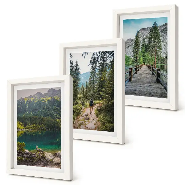 Juego de 3 cuadros decorativos con paisajes de montañas, lagos, bosques y senderos naturales