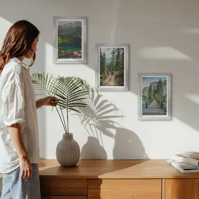 Juego de 3 cuadros decorativos con paisajes de montañas, lagos, bosques y senderos naturales