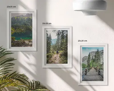 Juego de 3 cuadros decorativos con paisajes de montañas, lagos, bosques y senderos naturales