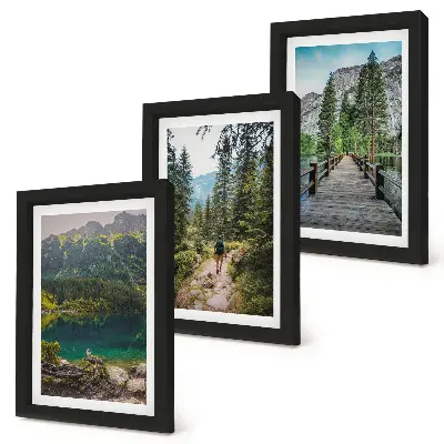 Juego de 3 cuadros decorativos con paisajes de montañas, lagos, bosques y senderos naturales
