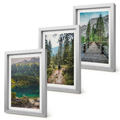Juego de 3 cuadros decorativos Montañas, lagos, bosques y senderos en la naturaleza.