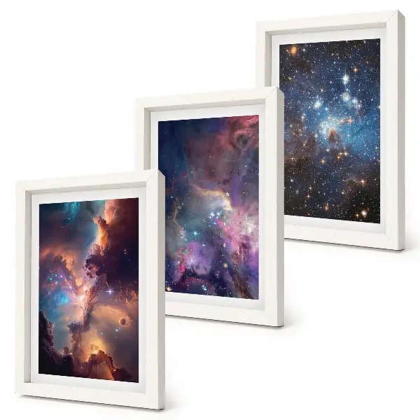 Juego de 3 cuadros decorativos con diseño de paisajes espaciales, estrellas y nebulosas