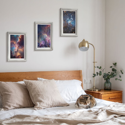 Juego de 3 cuadros decorativos Paisajes espaciales con estrellas y nebulosas