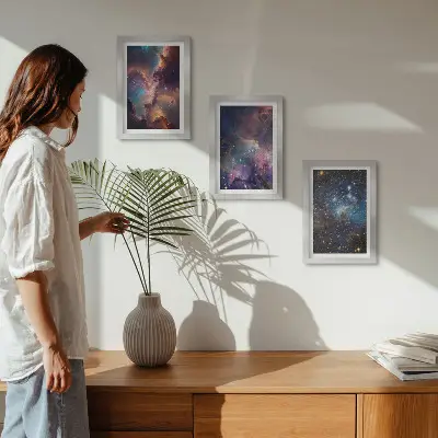 Juego de 3 cuadros decorativos con diseño de paisajes espaciales, estrellas y nebulosas