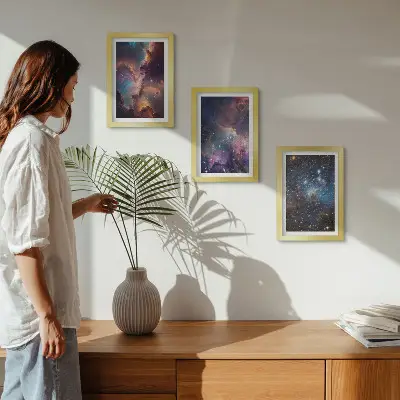 Juego de 3 cuadros decorativos con diseño de paisajes espaciales, estrellas y nebulosas