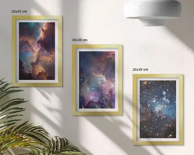 Juego de 3 cuadros decorativos con diseño de paisajes espaciales, estrellas y nebulosas