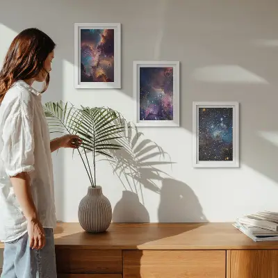 Juego de 3 cuadros decorativos con diseño de paisajes espaciales, estrellas y nebulosas