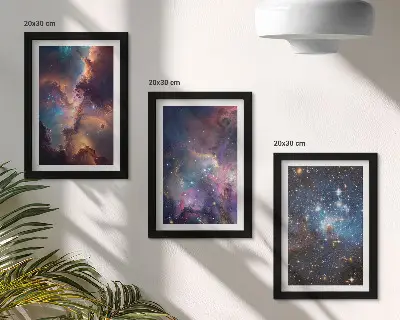 Juego de 3 cuadros decorativos con diseño de paisajes espaciales, estrellas y nebulosas