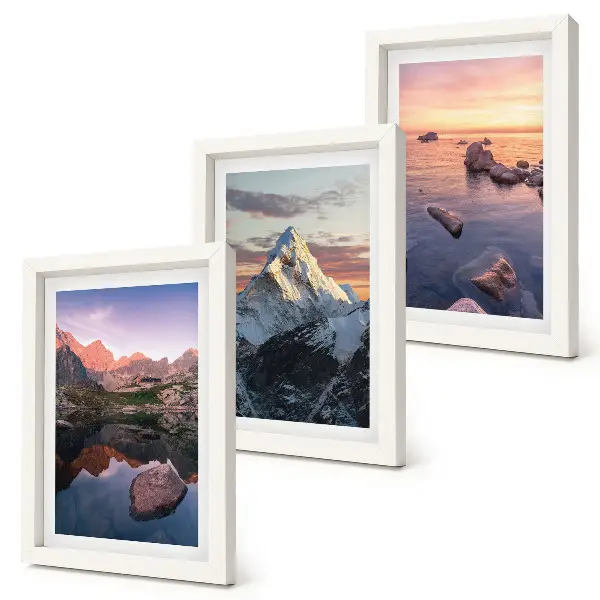 Juego de 3 cuadros decorativos con paisajes de montaña, agua y rocas