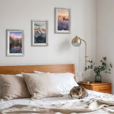 Juego de 3 cuadros decorativos con paisajes de montaña, agua y rocas