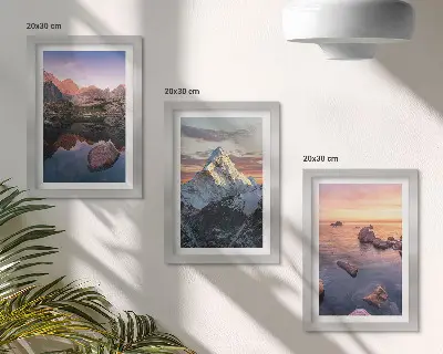 Juego de 3 cuadros decorativos con paisajes de montaña, agua y rocas