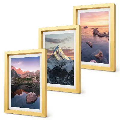 Juego de 3 cuadros decorativos con paisajes de montaña, agua y rocas