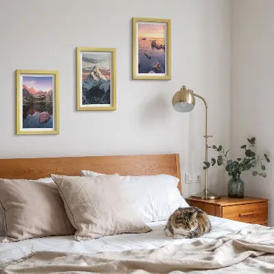 Juego de 3 cuadros decorativos con paisajes de montaña, agua y rocas