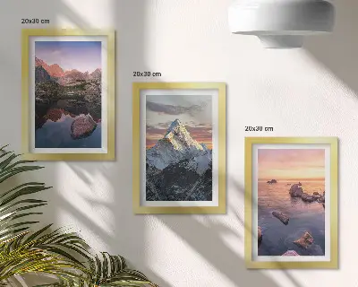 Juego de 3 cuadros decorativos con paisajes de montaña, agua y rocas