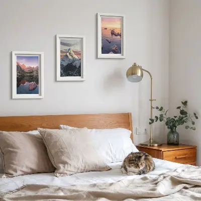 Juego de 3 cuadros decorativos con paisajes de montaña, agua y rocas