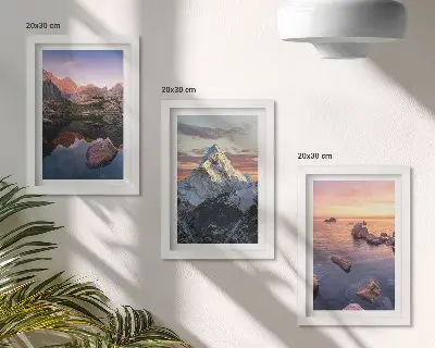 Juego de 3 cuadros decorativos con paisajes de montaña, agua y rocas