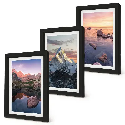 Juego de 3 cuadros decorativos con paisajes de montaña, agua y rocas