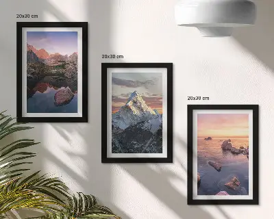 Juego de 3 cuadros decorativos con paisajes de montaña, agua y rocas