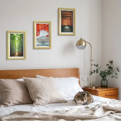 Juego de 3 cuadros decorativos con diseño de bosque de bambú y sendero torii del Monte Fuji en paisajes de Japón
