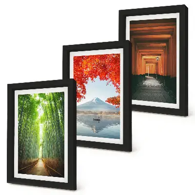 Juego de 3 cuadros decorativos con diseño de bosque de bambú y sendero torii del Monte Fuji en paisajes de Japón
