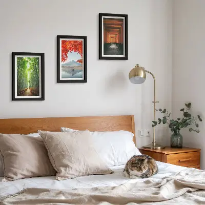 Juego de 3 cuadros decorativos con diseño de bosque de bambú y sendero torii del Monte Fuji en paisajes de Japón