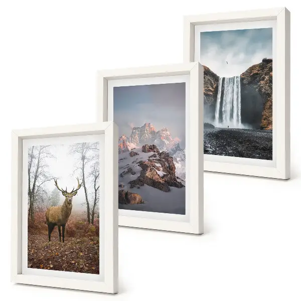 Juego de 3 cuadros decorativos de paisajes naturales salvajes con montañas, ciervos y cascadas
