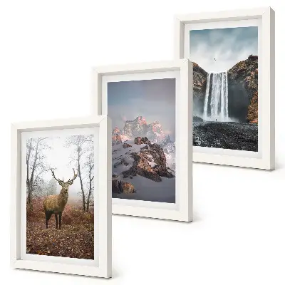 Juego de 3 cuadros decorativos de paisajes naturales salvajes con montañas, ciervos y cascadas
