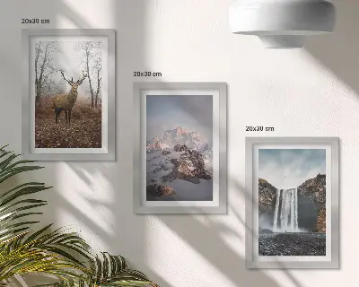 Juego de 3 cuadros decorativos de paisajes naturales salvajes con montañas, ciervos y cascadas