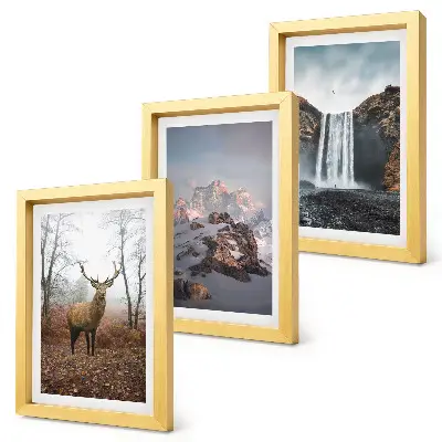 Juego de 3 cuadros decorativos de paisajes naturales salvajes con montañas, ciervos y cascadas