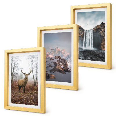 Juego de 3 cuadros decorativos Paisajes naturales salvajes, montañas, ciervos y cascadas.