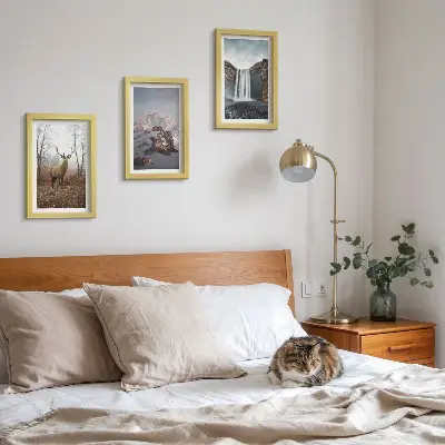 Juego de 3 cuadros decorativos de paisajes naturales salvajes con montañas, ciervos y cascadas