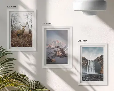 Juego de 3 cuadros decorativos de paisajes naturales salvajes con montañas, ciervos y cascadas