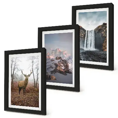Juego de 3 cuadros decorativos de paisajes naturales salvajes con montañas, ciervos y cascadas