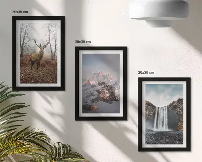 Juego de 3 cuadros decorativos de paisajes naturales salvajes con montañas, ciervos y cascadas
