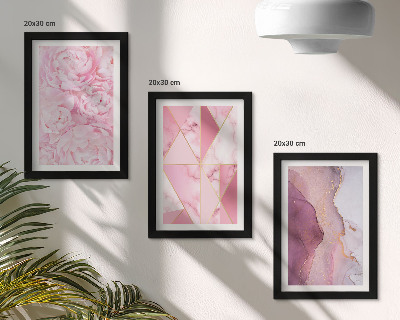 Juego de 3 cuadros decorativos Peonías rosas con estampados geométricos