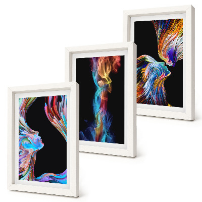 Tríptico enmarcado Abstracciones coloridas con rostros y formas dinámicas